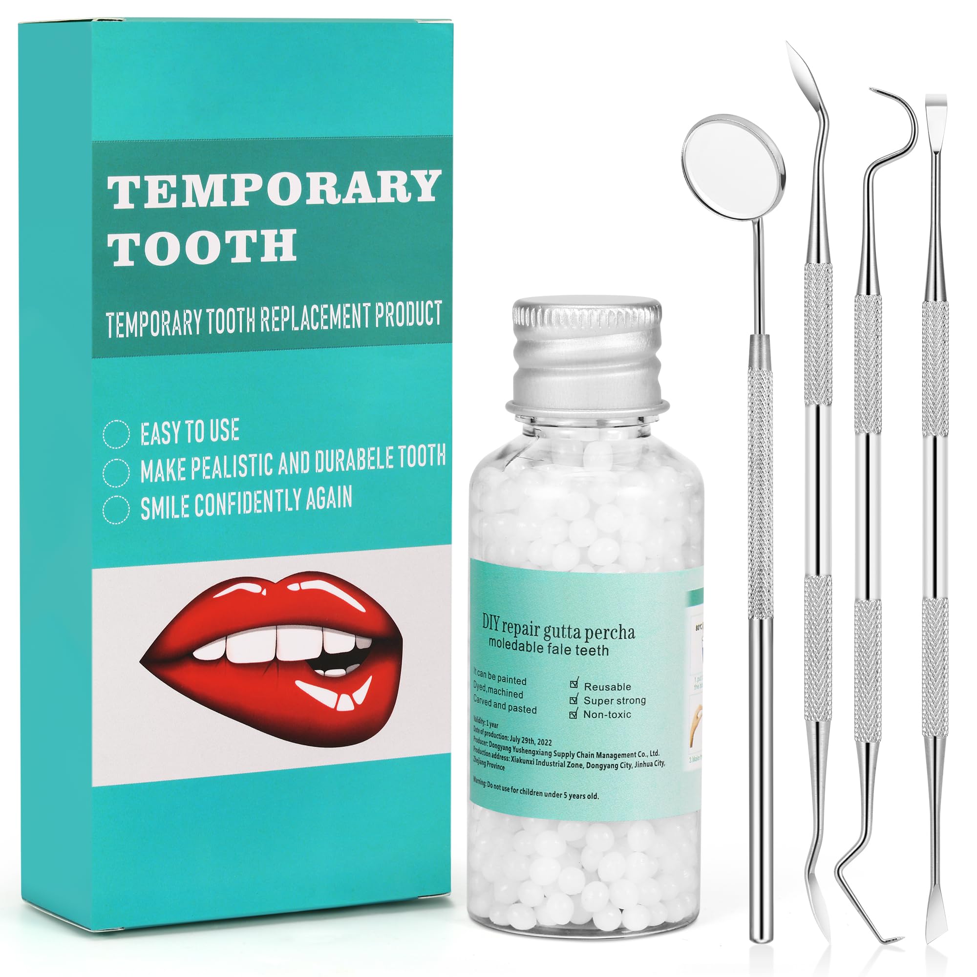 Packaging view of Tooth Repair Kit with 4 dental tools