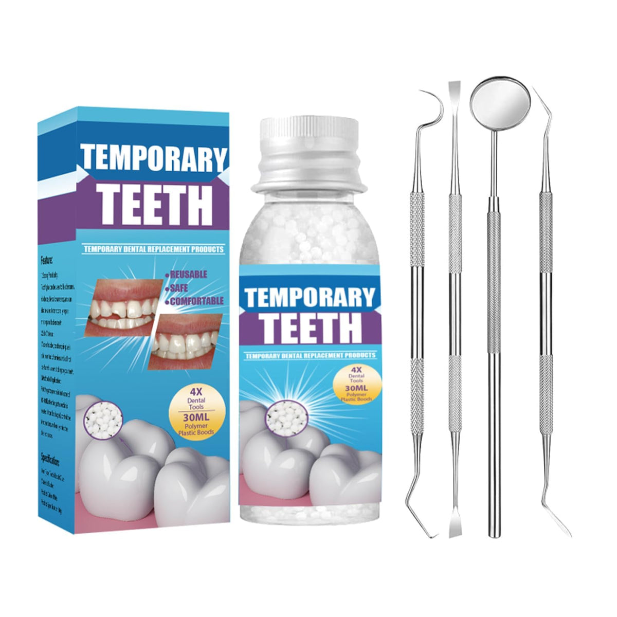 Tooth Repair Kit with 4 Dental Tools for temporary teeth replacement and smile confidence