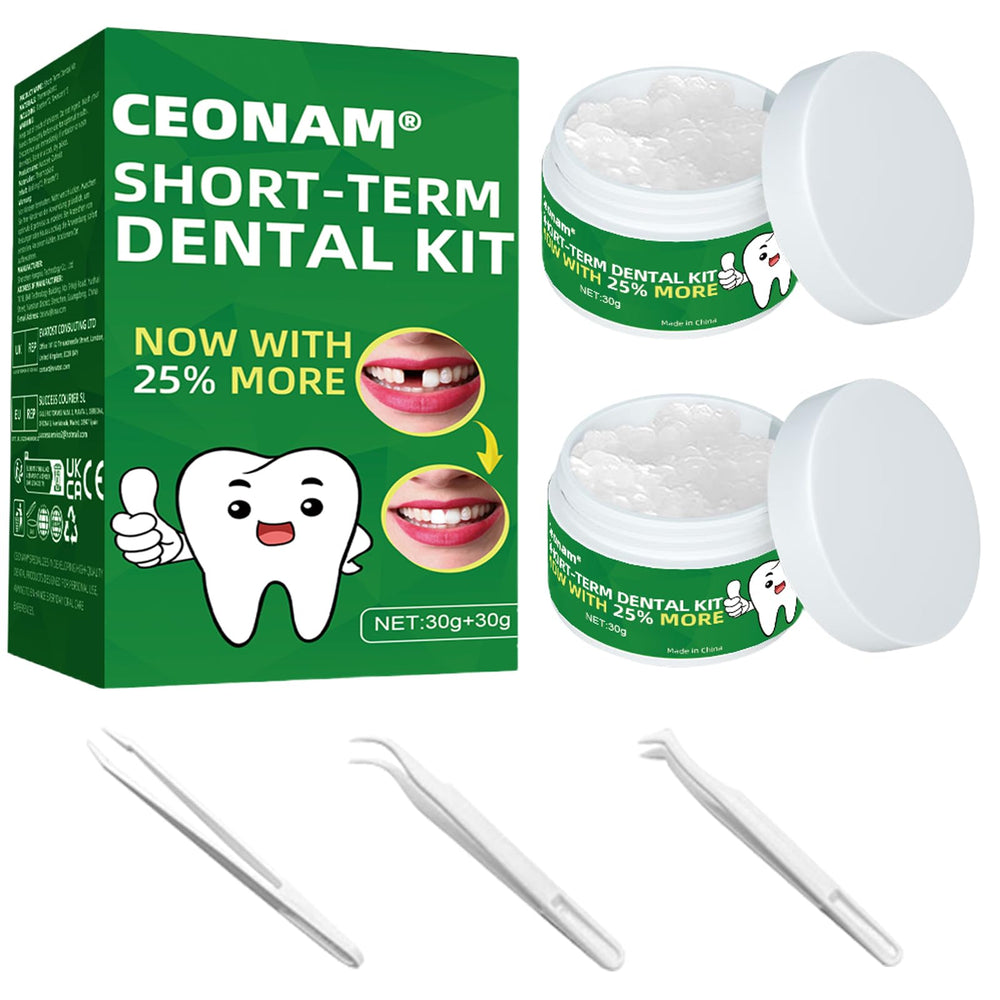 Tooth Repair Kit packaging showing 60g beads and 3 tweezers