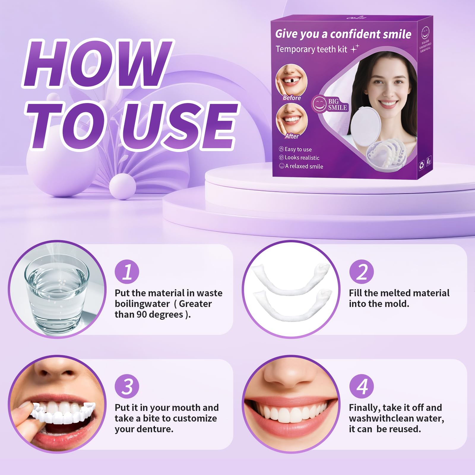 Durable tooth replacement kit in use QE02