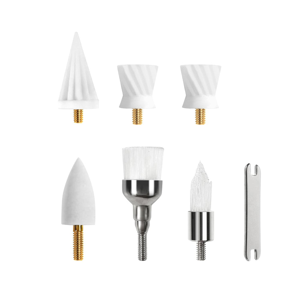Six replaceable brush heads included in the tooth polisher kit
