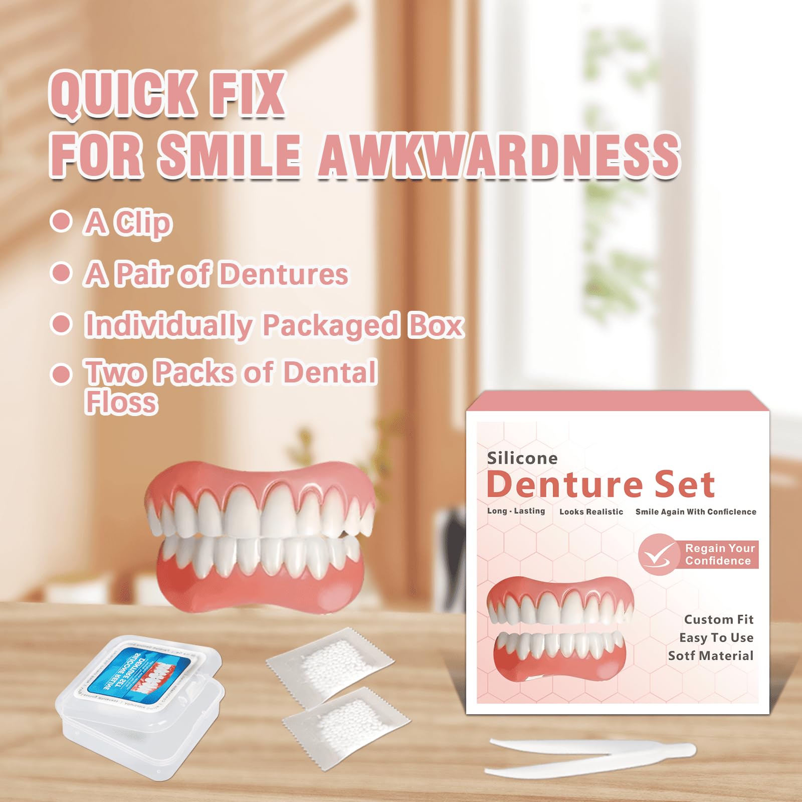 Tooth repair kit complete with 1 package and 1 pair