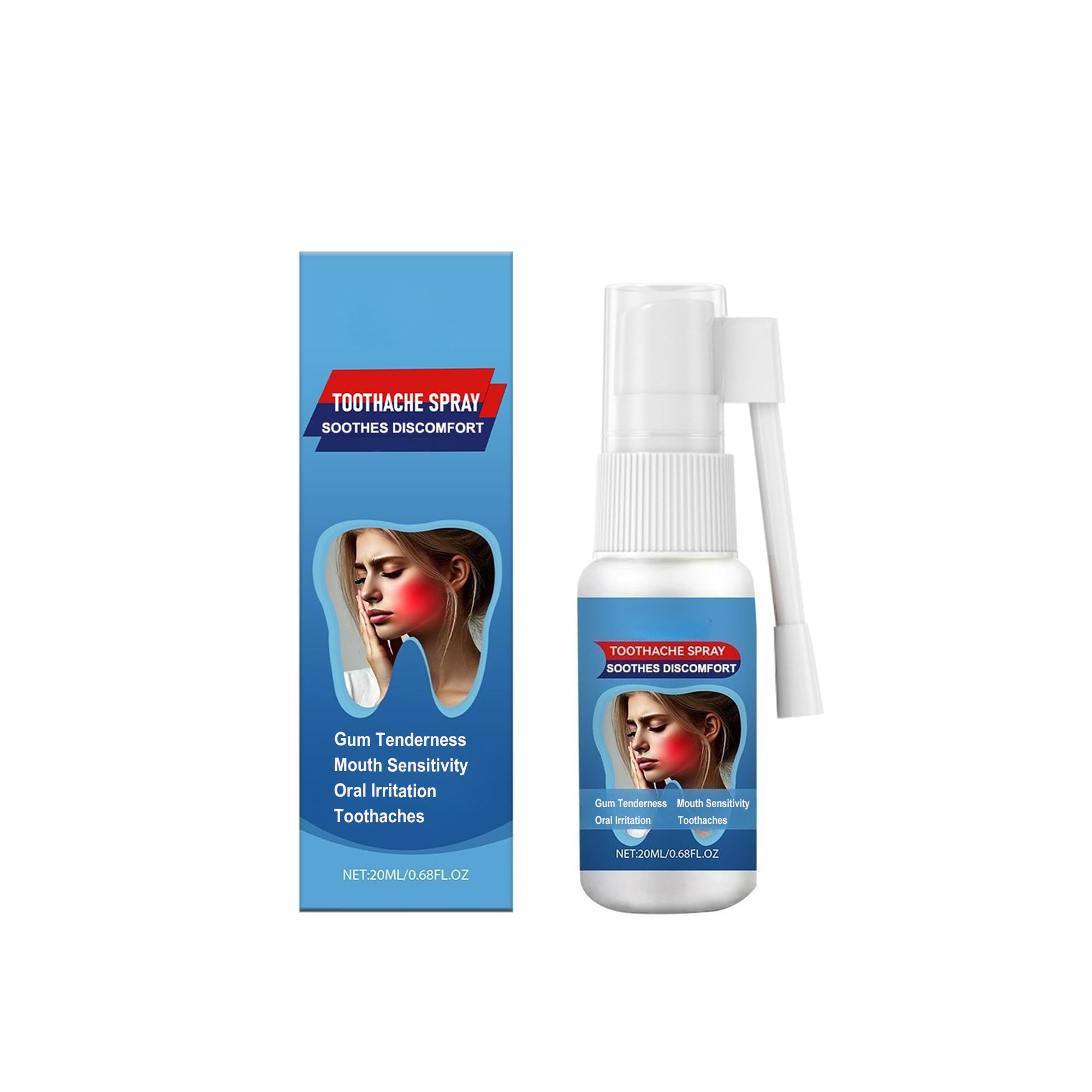 Front view of Toothache Relief Spray bottle with mint chamomile formula