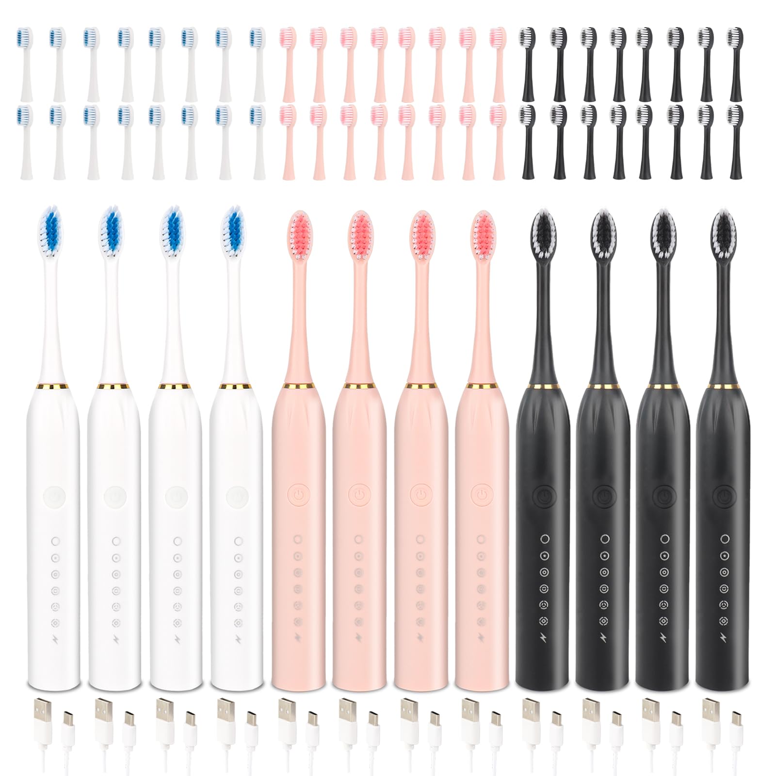 12-pack adult electric toothbrush set with four brush heads
