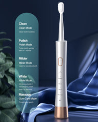 Toothbrush highlighting 2-minute timer and 5 modes