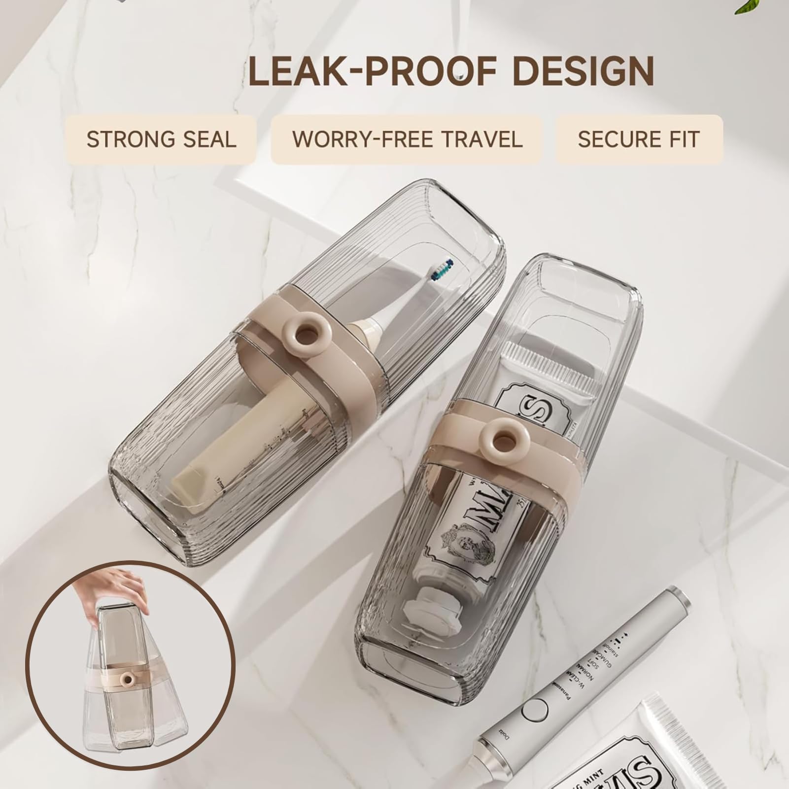 Interior compartment for toothbrush and accessories