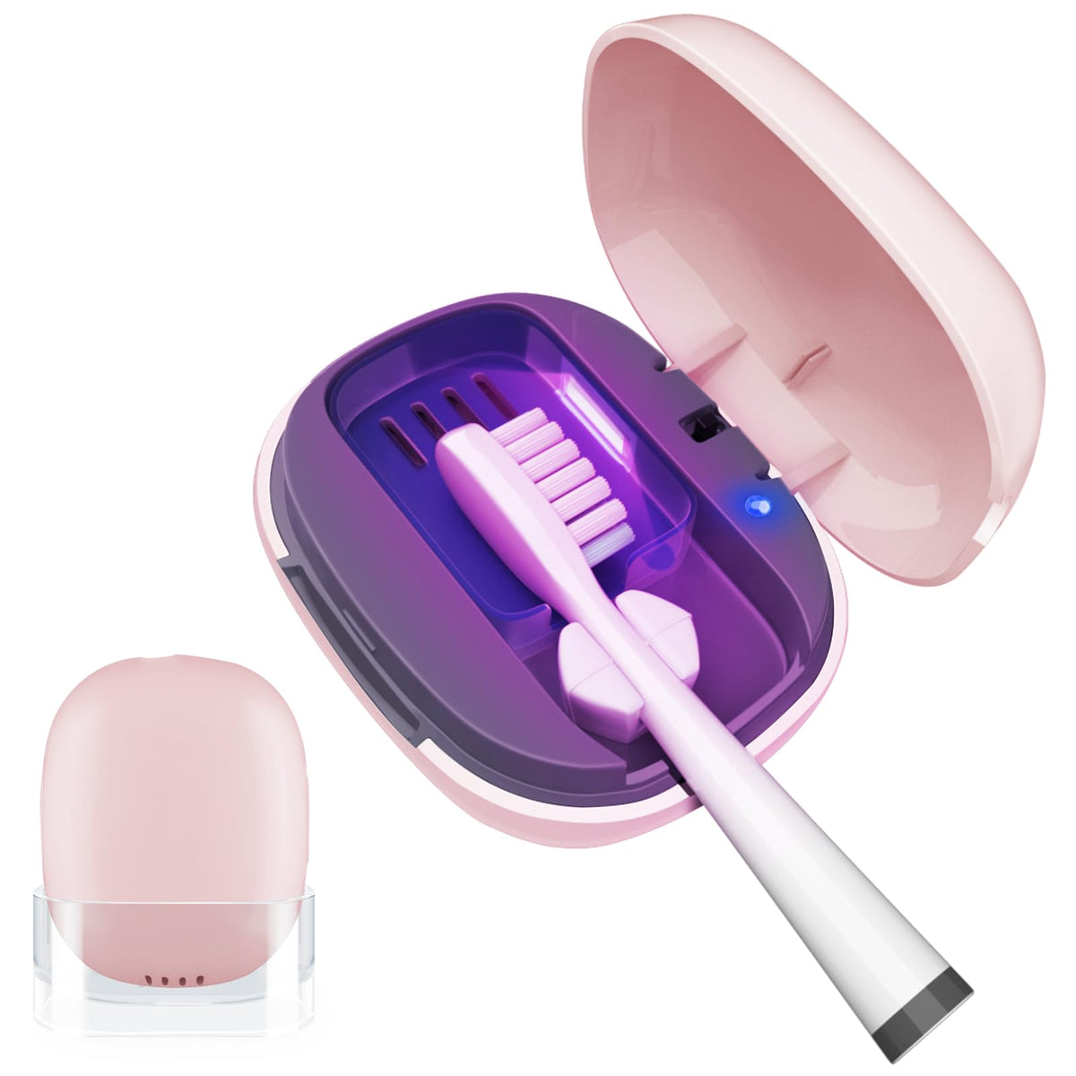 Pink toothbrush cleaner case - front view