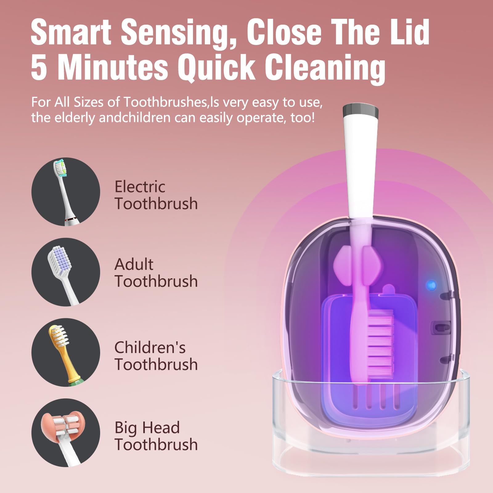 Open pink case showing space for toothbrush heads