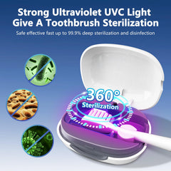 Opened white toothbrush cleaner case showing inner sanitizer chamber
