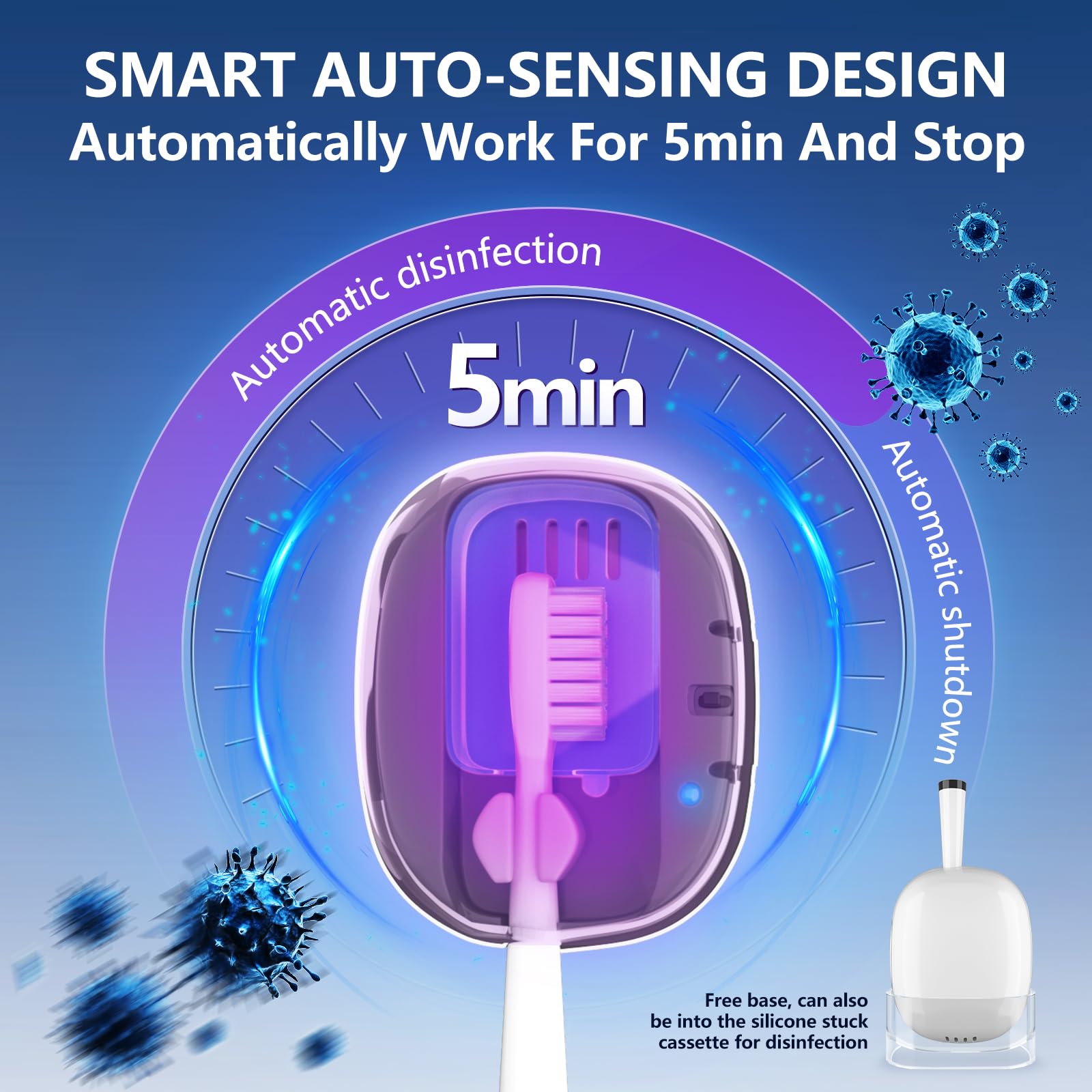 Toothbrush sanitizer case illuminated with built-in light