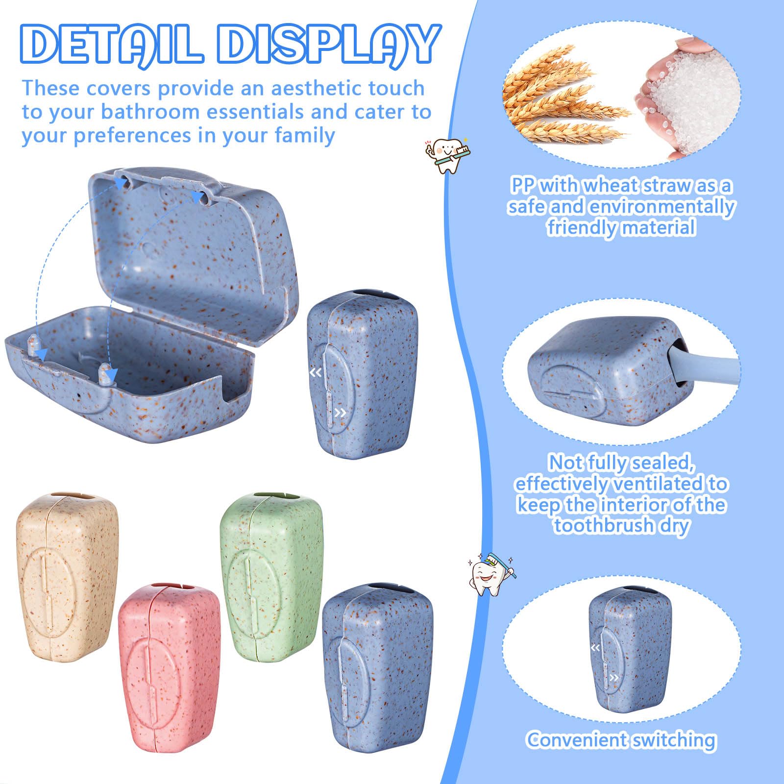 Four color options: pink, blue, nude, and green toothbrush covers