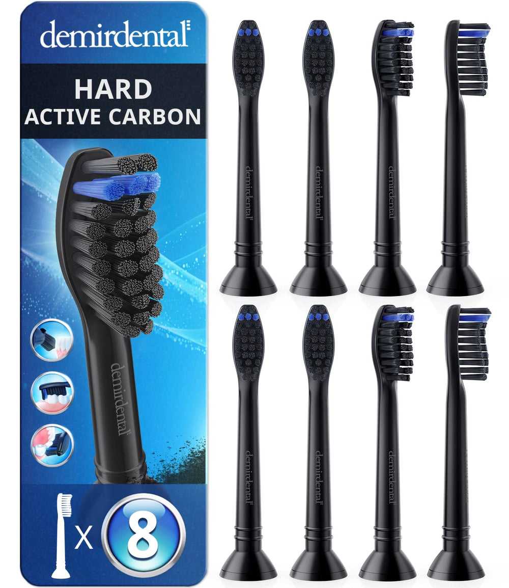 Active charcoal hard toothbrush heads compatible with Philips Sonicare, 8 pack