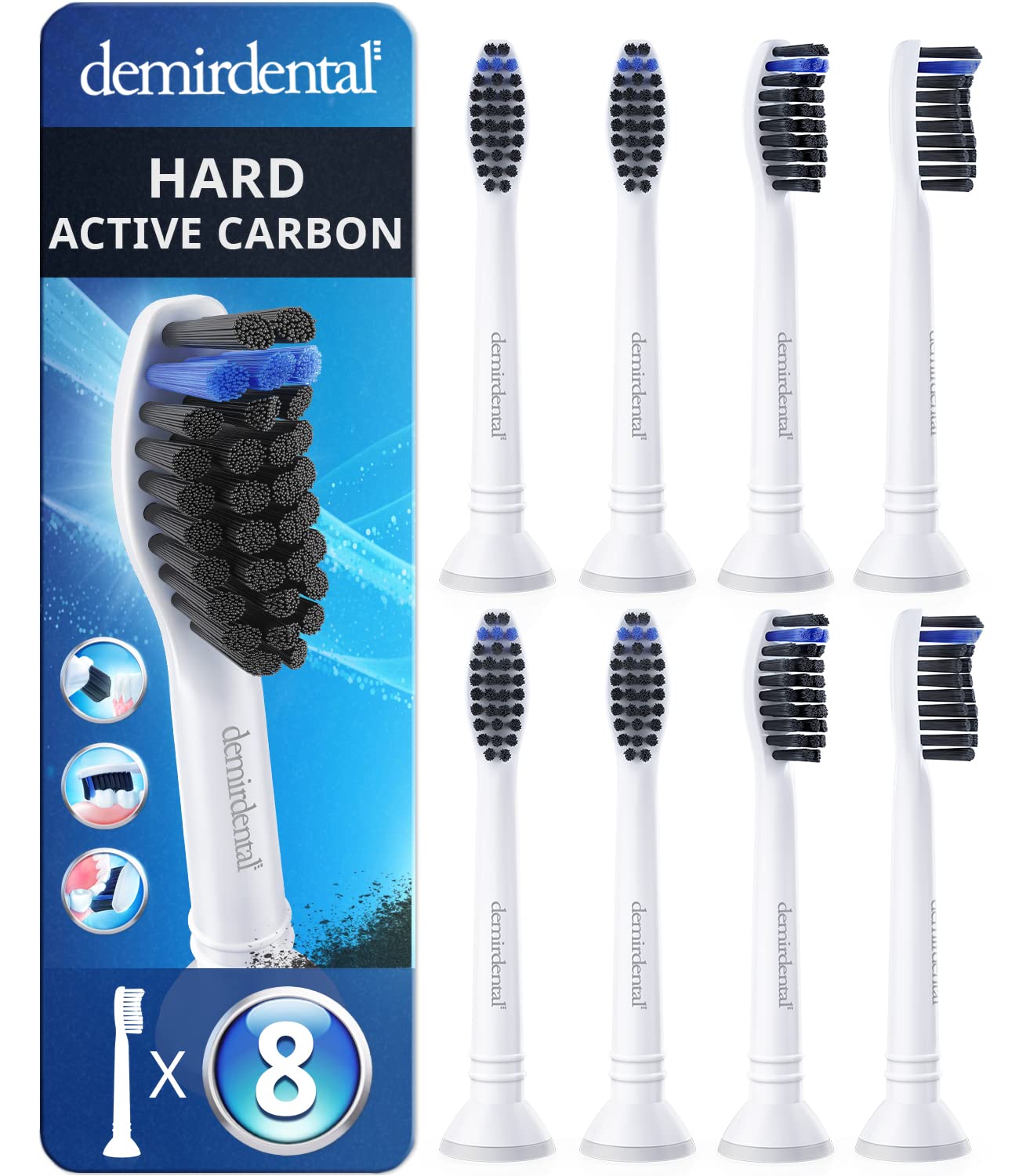 Active charcoal hard toothbrush heads compatible with Philips Sonicare