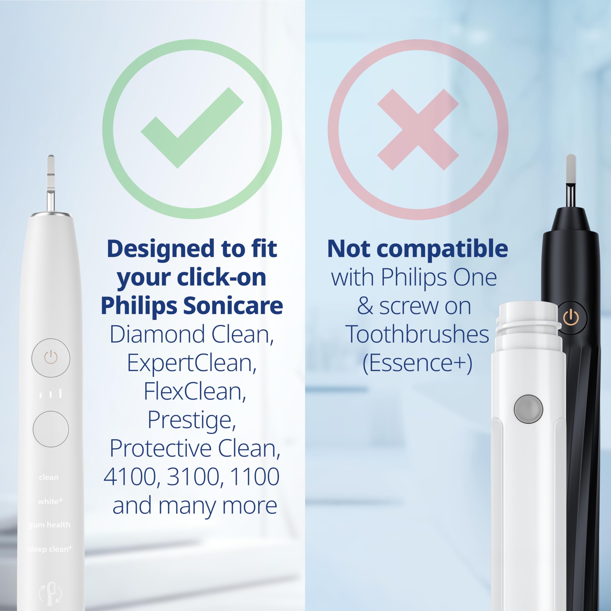 White replacement heads for Philips Sonicare showing compatibility and design