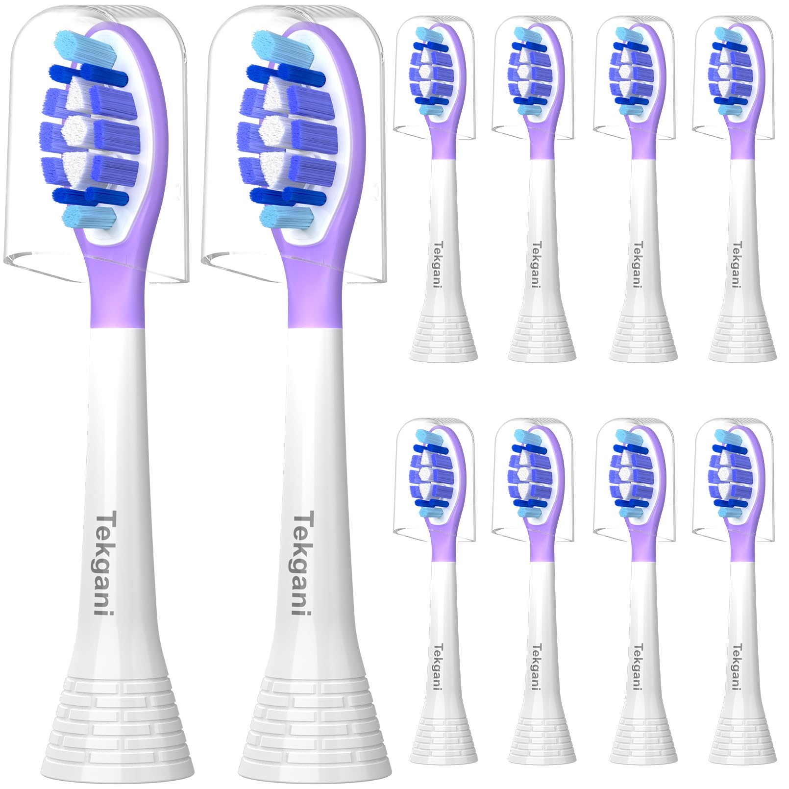 Pack of 10 white Tekgani toothbrush replacement heads compatible with Philips Sonicare Click-On handles