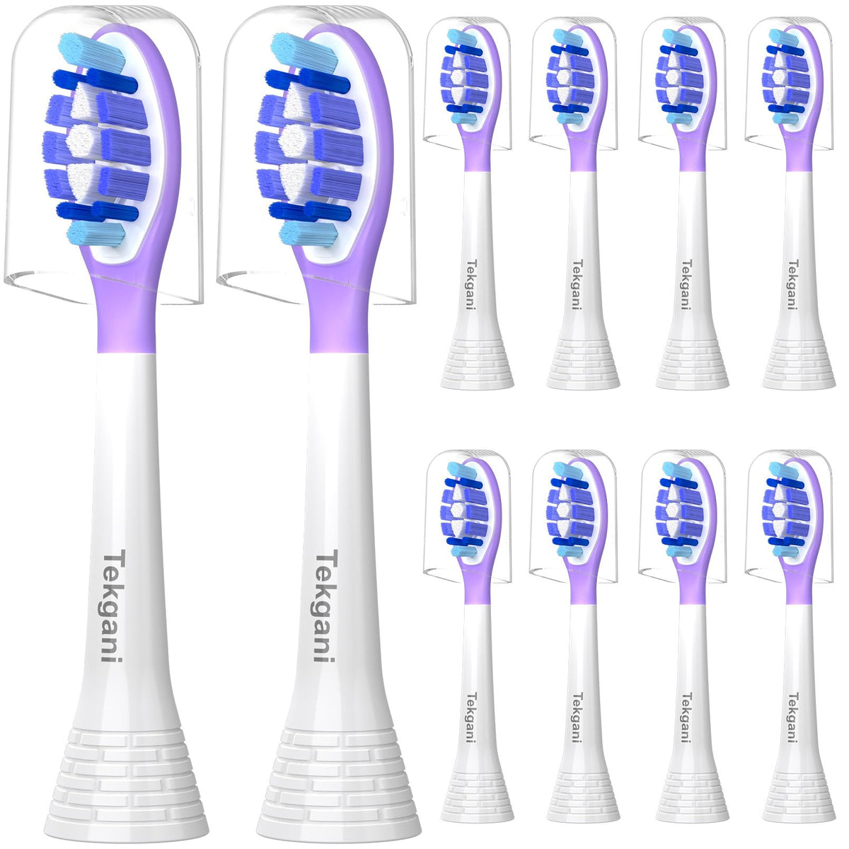 Pack of 10 white Tekgani toothbrush replacement heads compatible with Philips Sonicare Click-On handles