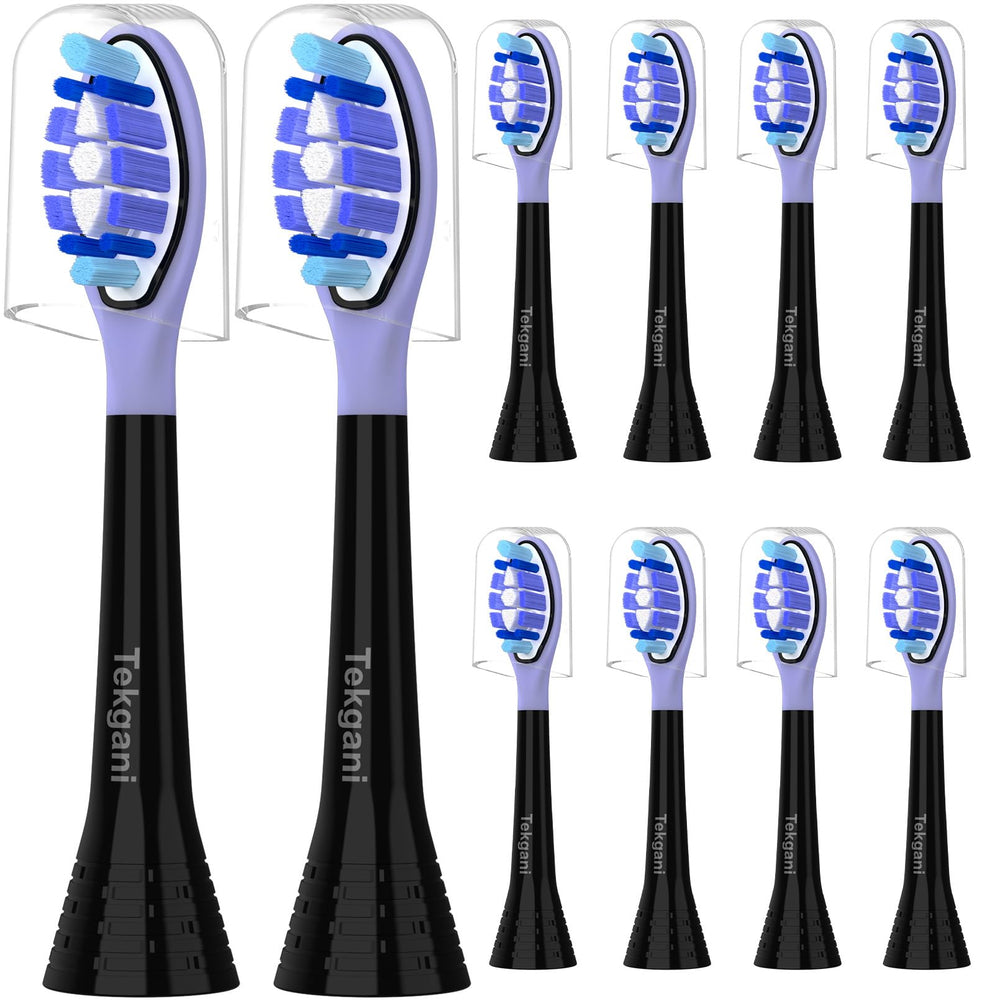 Tekgani toothbrush replacement head compatible with Philips Sonicare Click-On handles, pack of 10, black