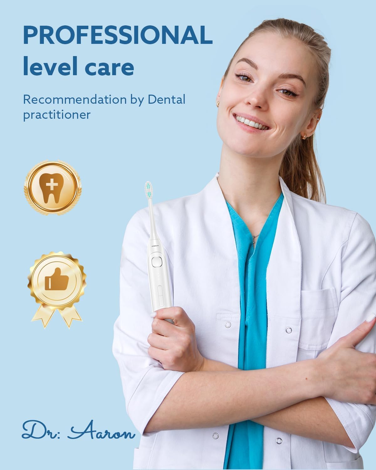 IPX7 waterproof symbol with toothbrush and charging base