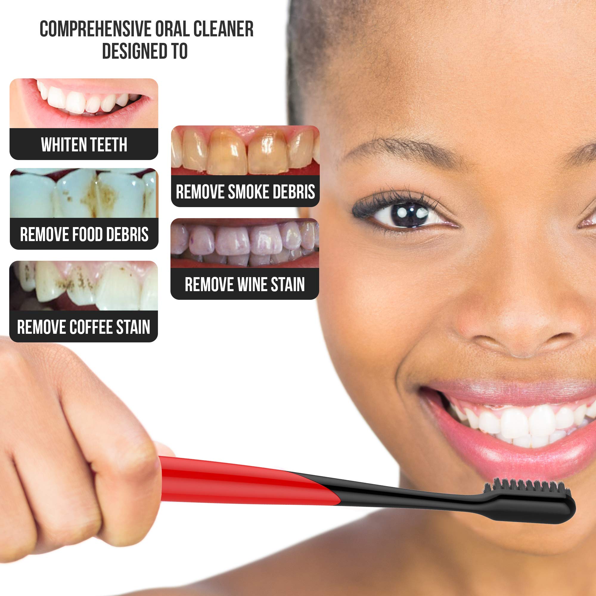 Toothbrush with power tip reaching between teeth for deep cleaning