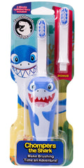 Side view of the Chompers Shark toothbrush bundle