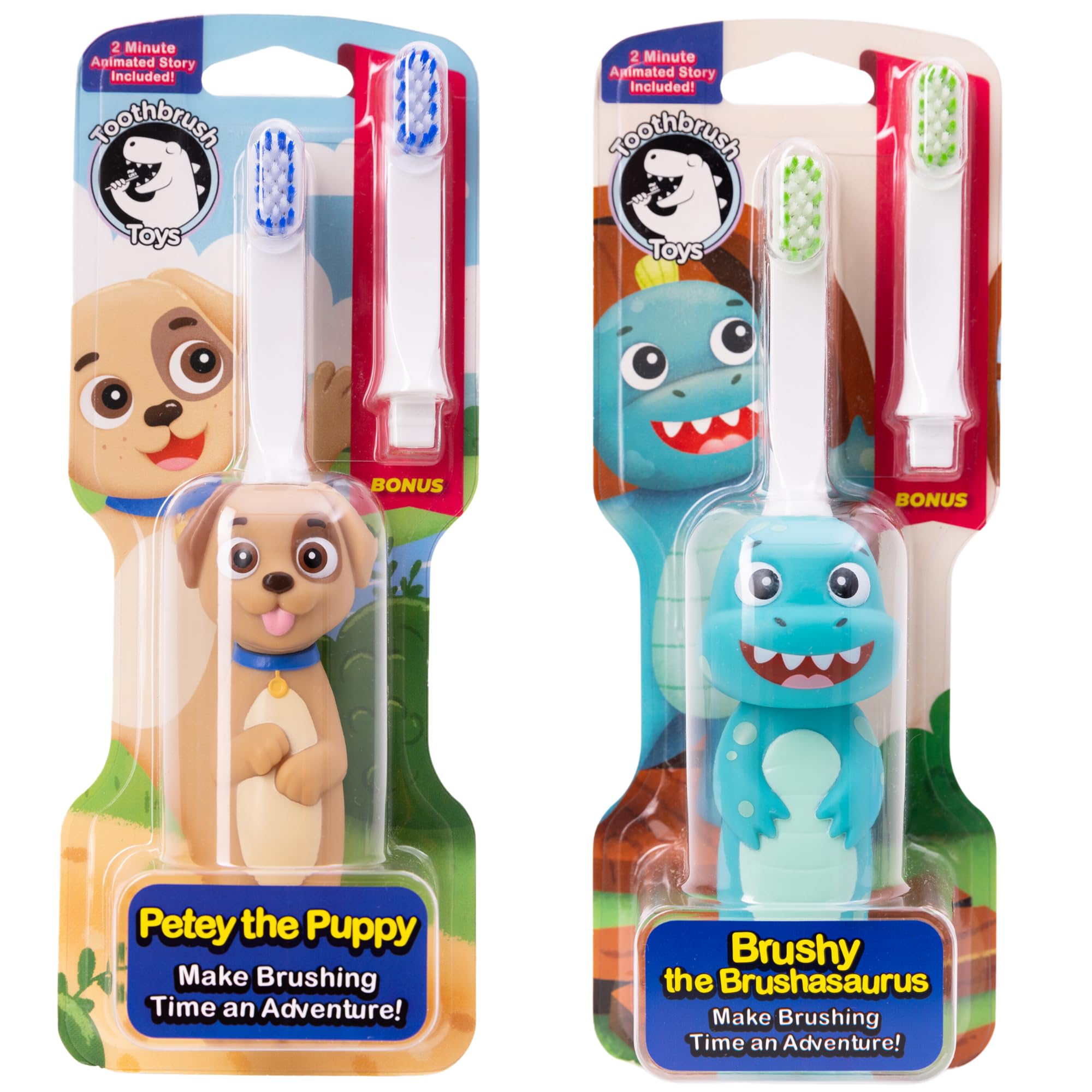 Hero image of Toothbrush Toys Petey The Puppy and Brushy The Brushasaurus Bundle