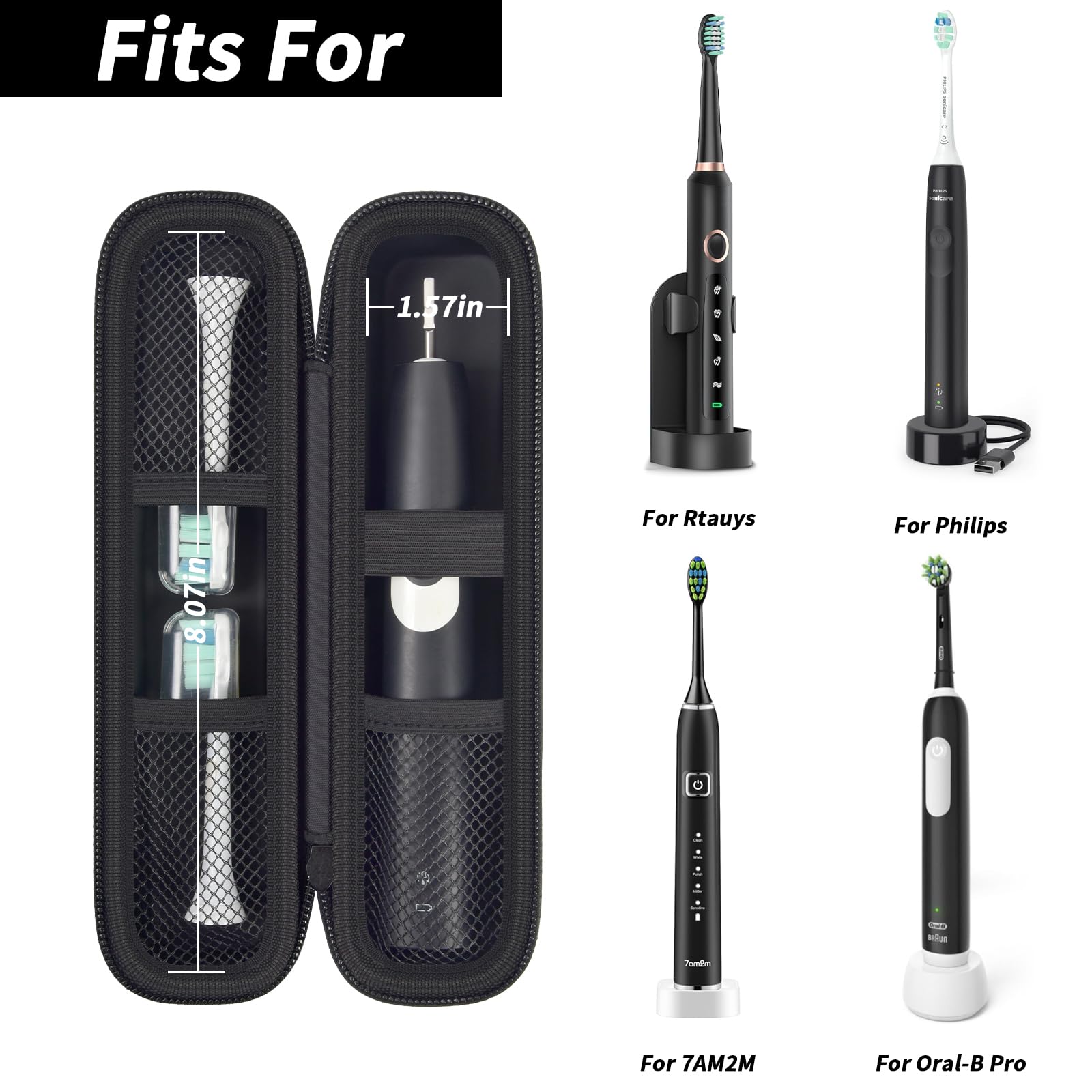 Separate accessories bag included for brush heads, charger stand, toothpaste and other accessories