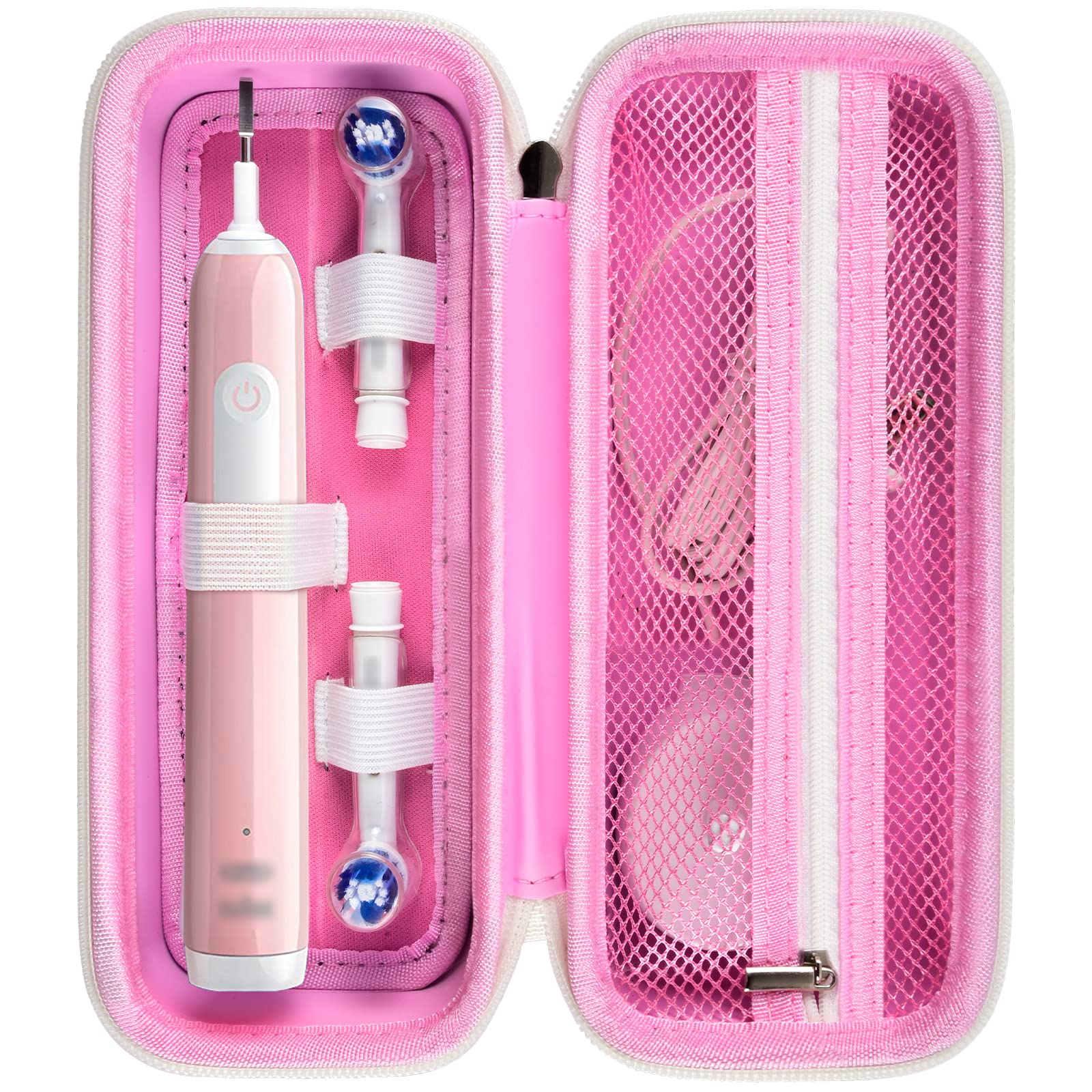 Pink toothbrush travel case with exterior handle
