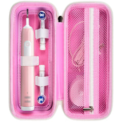 Pink toothbrush travel case with exterior handle