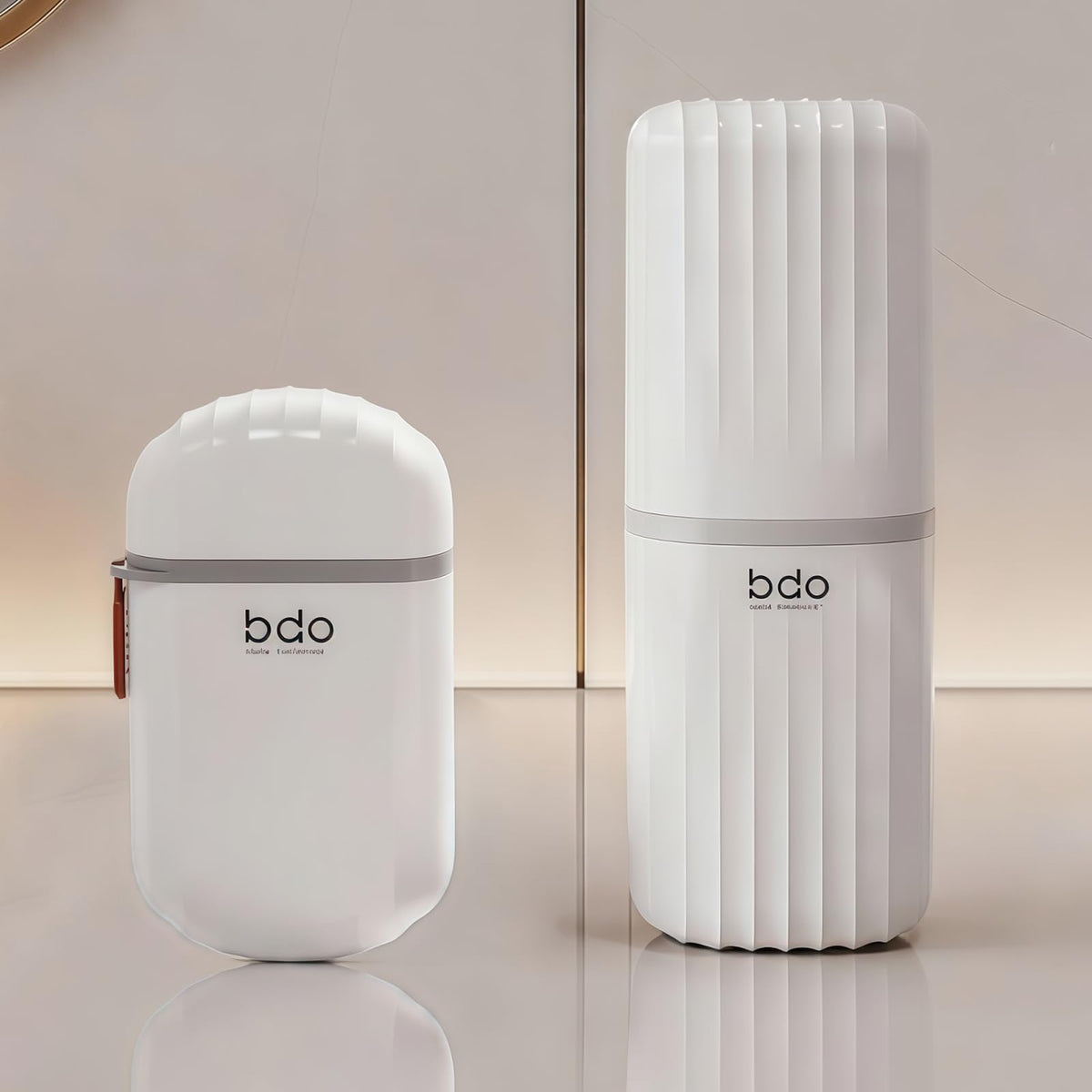 Two-section travel toothbrush case set of 2 connected by a ring