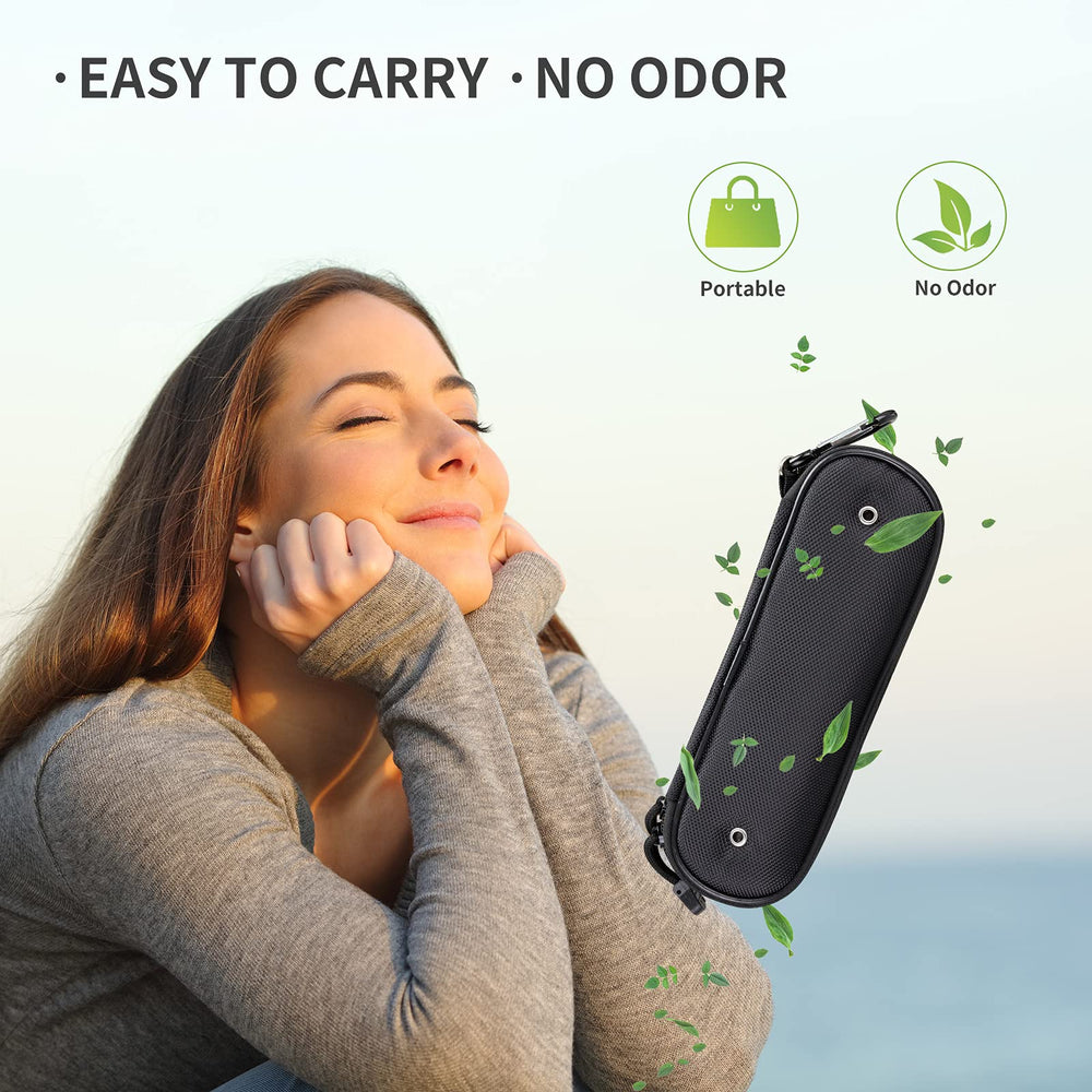 Back view of black Oral-B toothbrush travel case