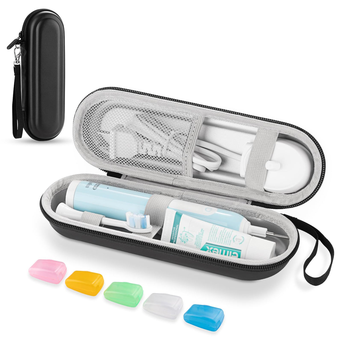 Black hard EVA toothbrush travel case with zipper
