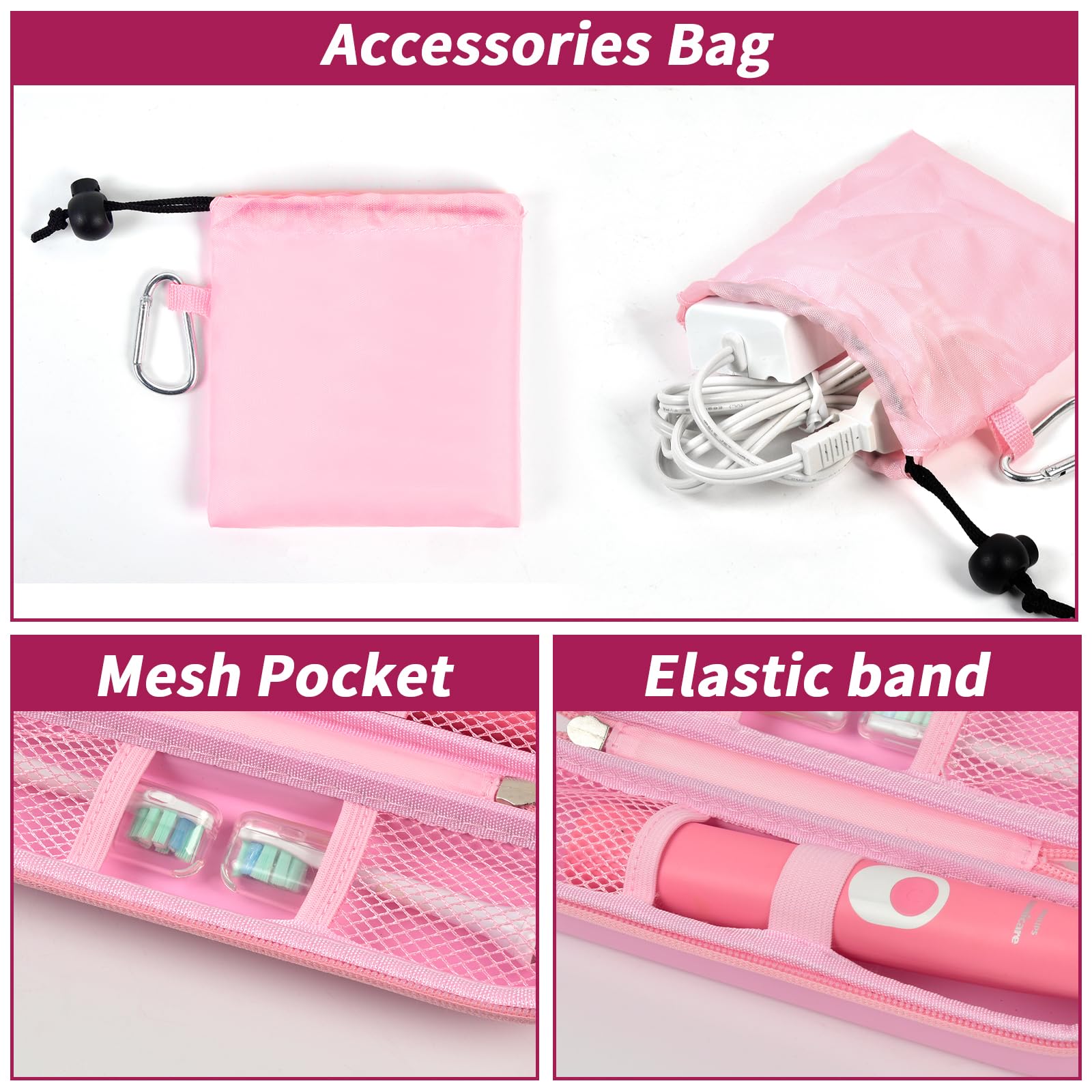 Carabiner attached to the pink travel case for easy carrying