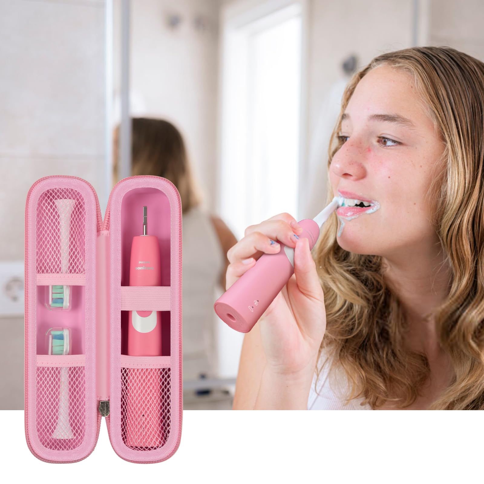 Pink travel toothbrush case packaging image