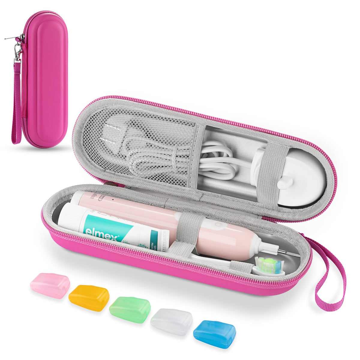 Pink toothbrush travel case front view