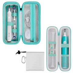 Hero image of two white toothbrush travel cases