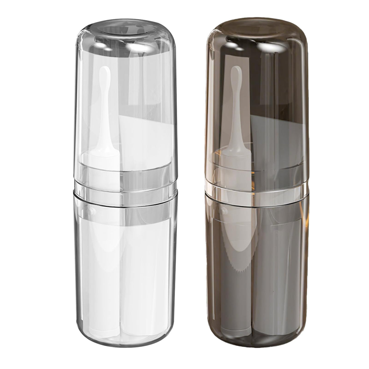 Front view of 2-in-1 toothbrush travel case with lid and storage cup