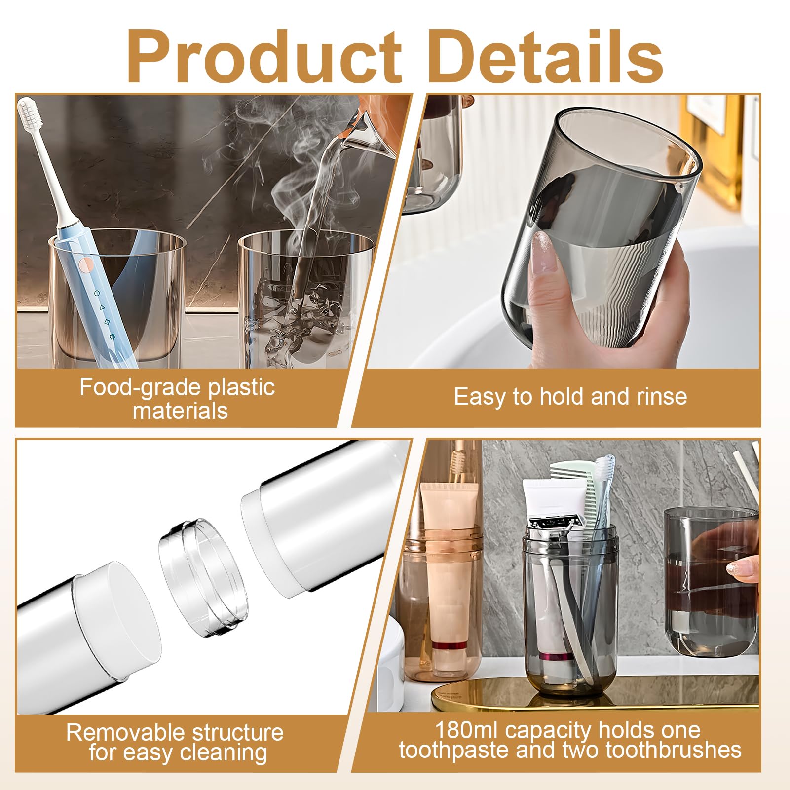 Case with two mouthwash cups and space for toothbrush and toothpaste