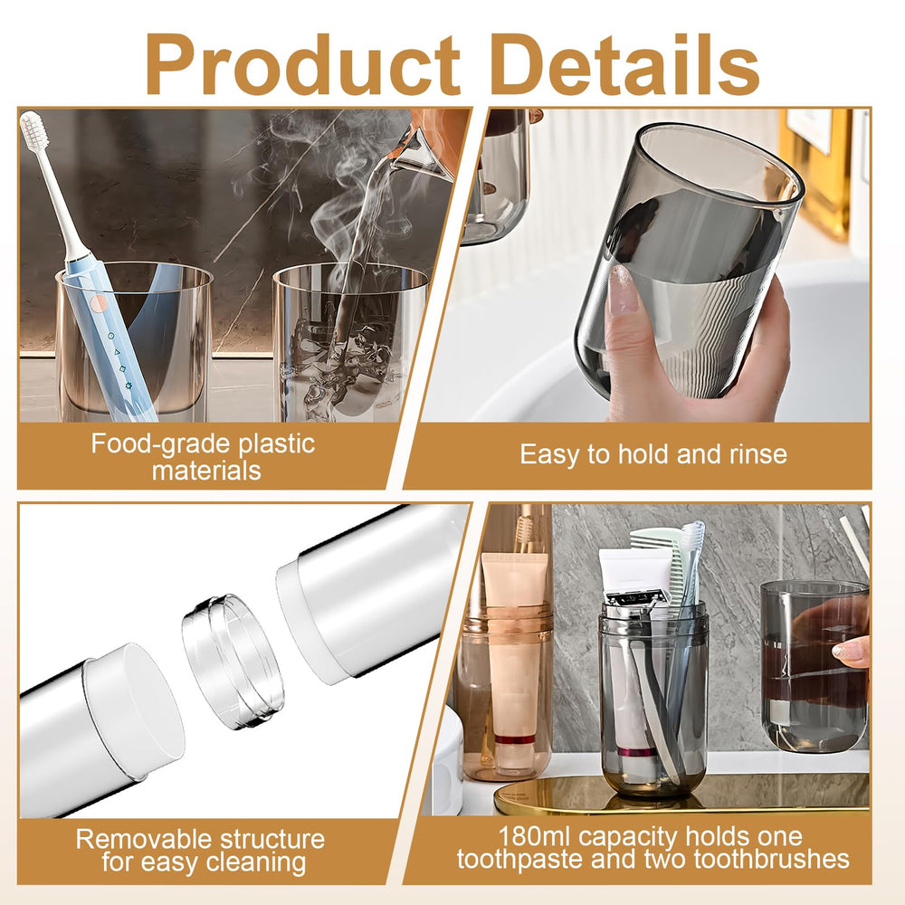 Case with two mouthwash cups and space for toothbrush and toothpaste