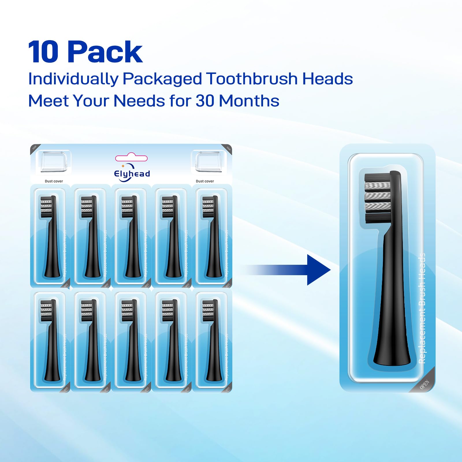 Close-up of charcoal black toothbrush heads appearance