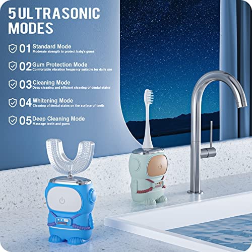 Two soft brush heads included with kid's toothbrush