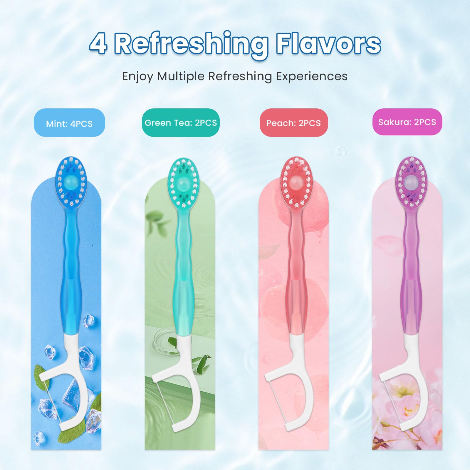 Four flavors available: mint, cherry blossom, peach, green tea