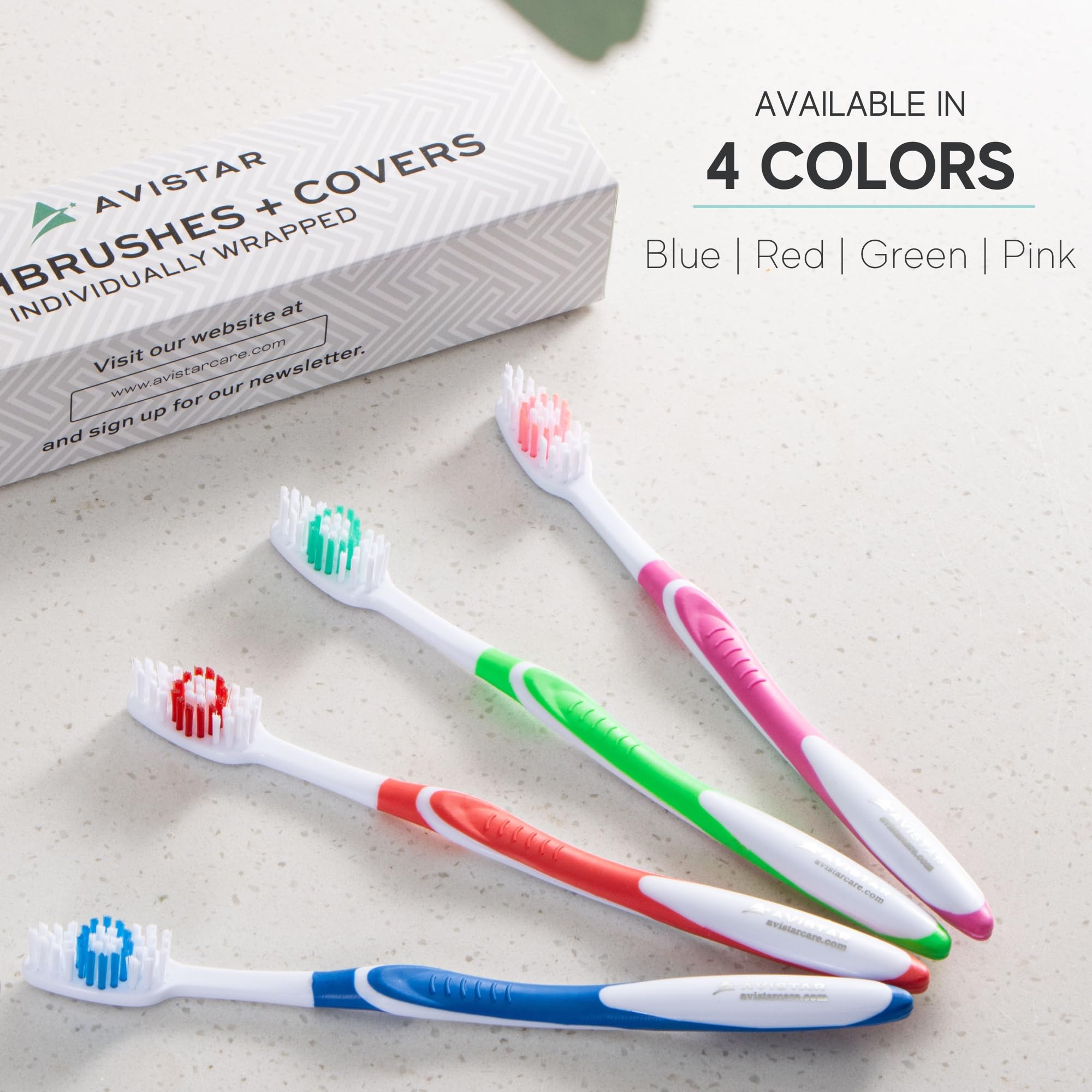 Close-up of another individually wrapped toothbrush from the 120-pack