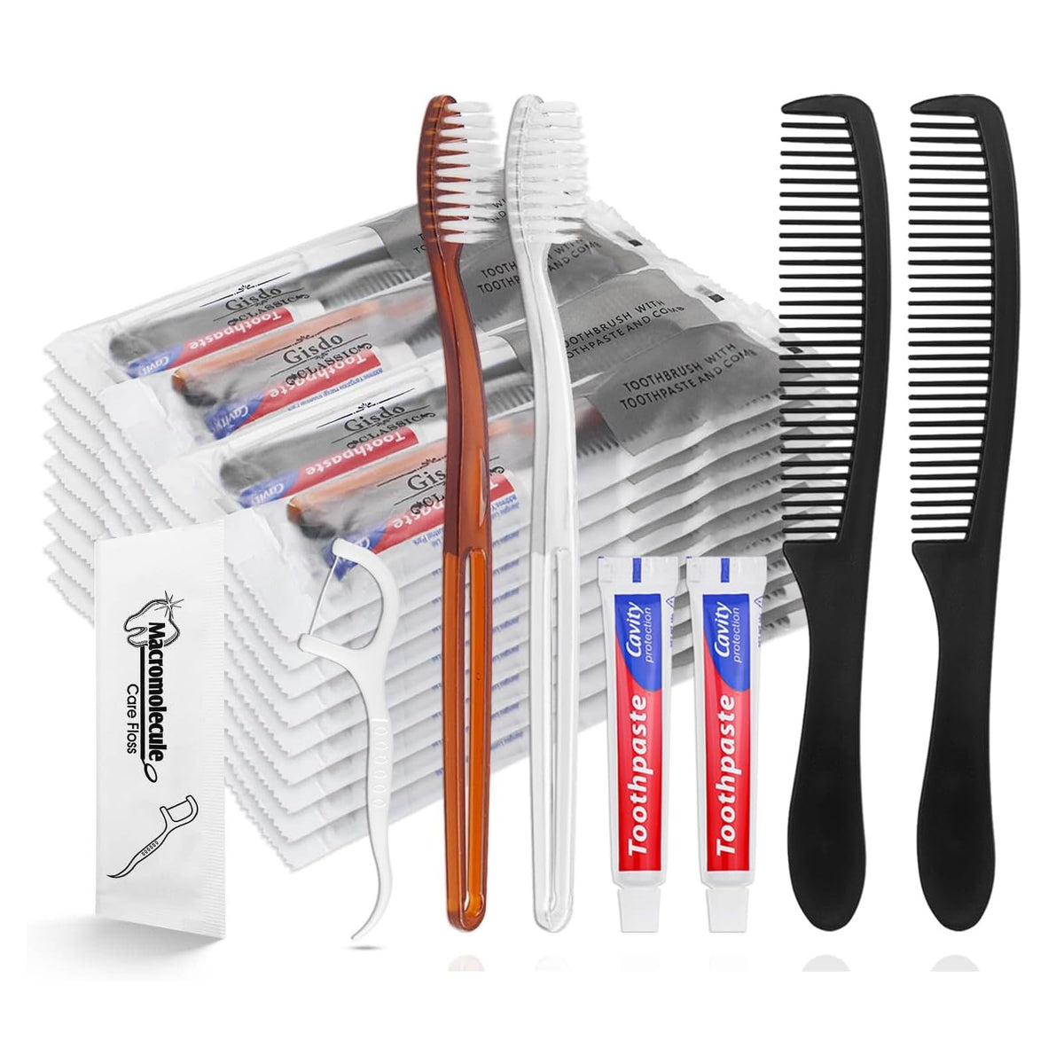50-pack disposable toothbrushes with toothpaste and comb bundle