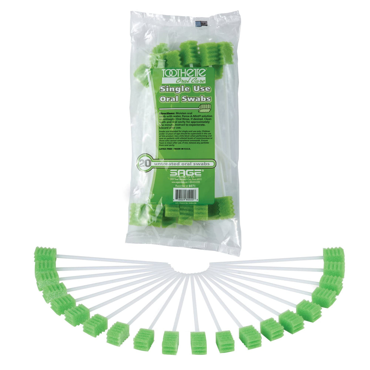 Front view of Toothette Oral Care Plus swabs