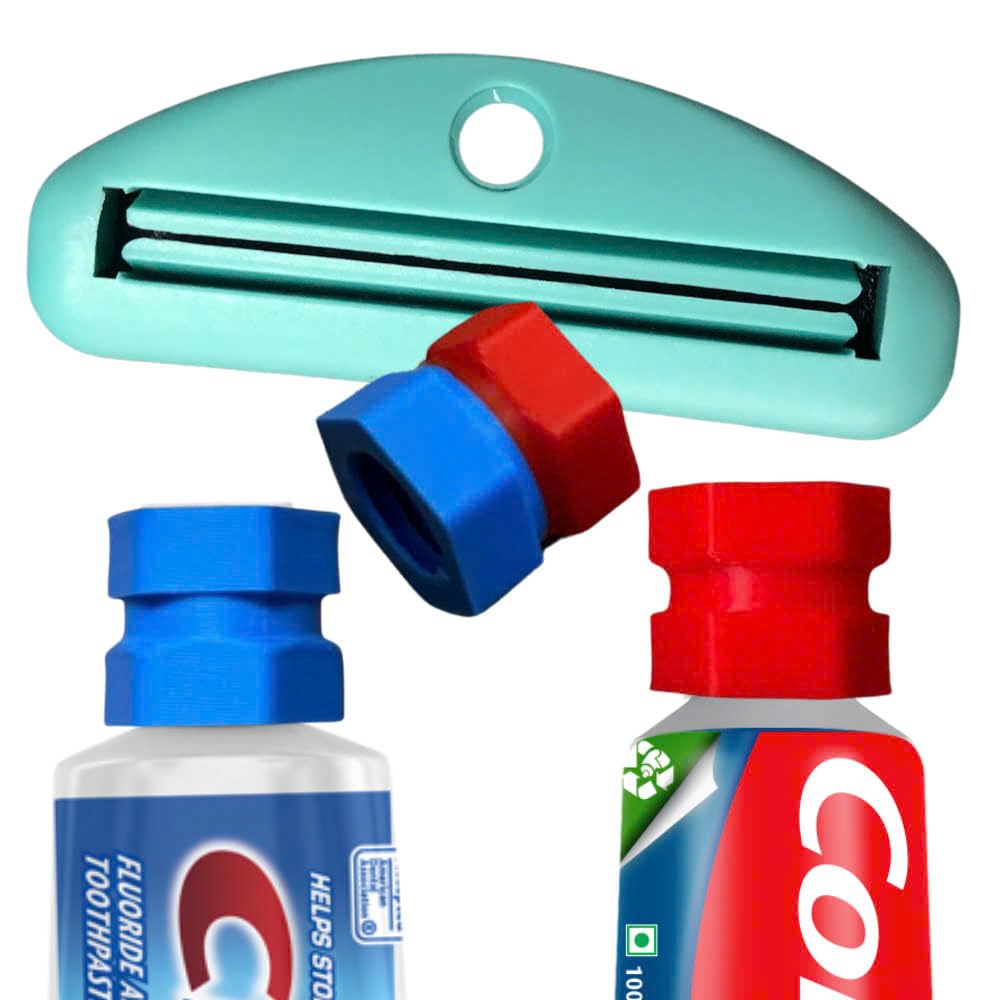 Toothpaste Refill Adapter attached to full-size toothpaste tube