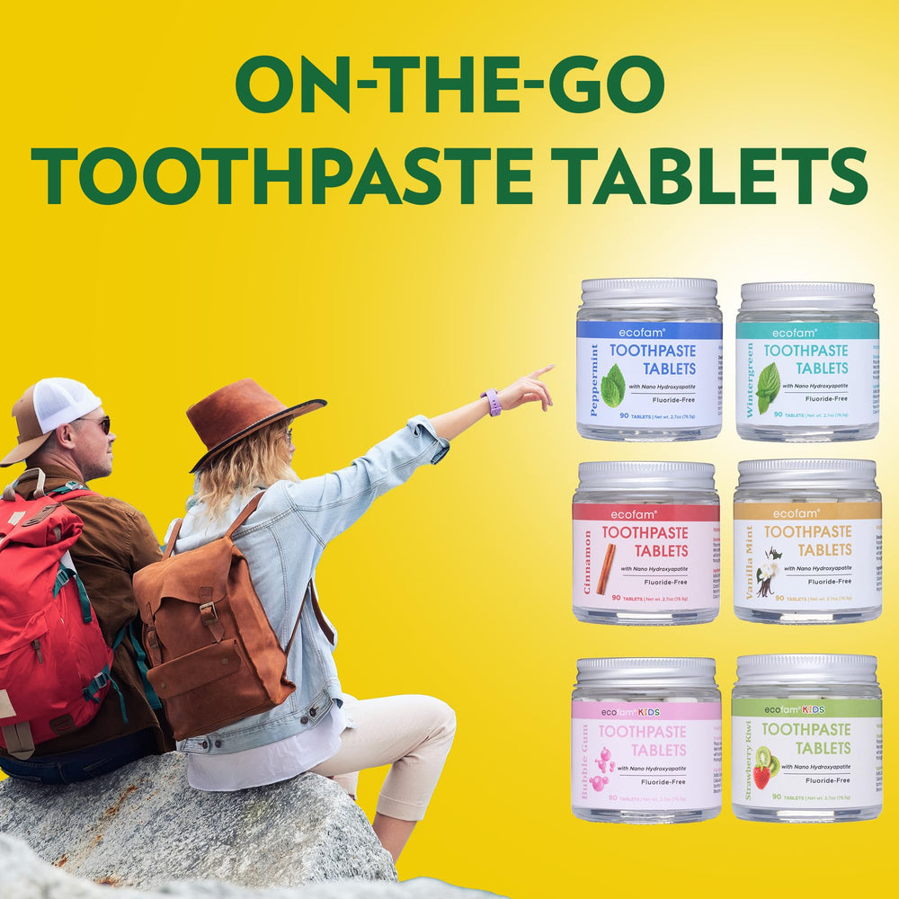 Close-up of tablets with minty paste on toothbrush