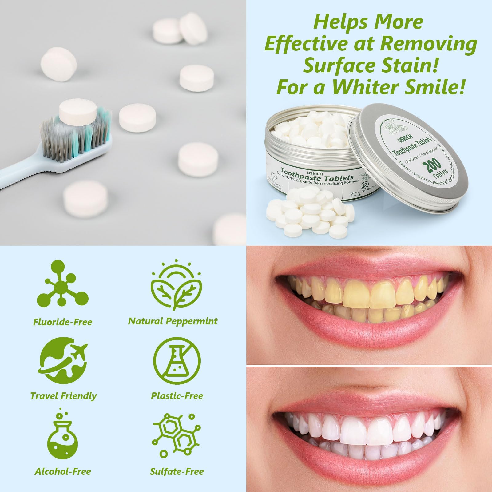 Foaming toothpaste tablet used like toothpaste close-up