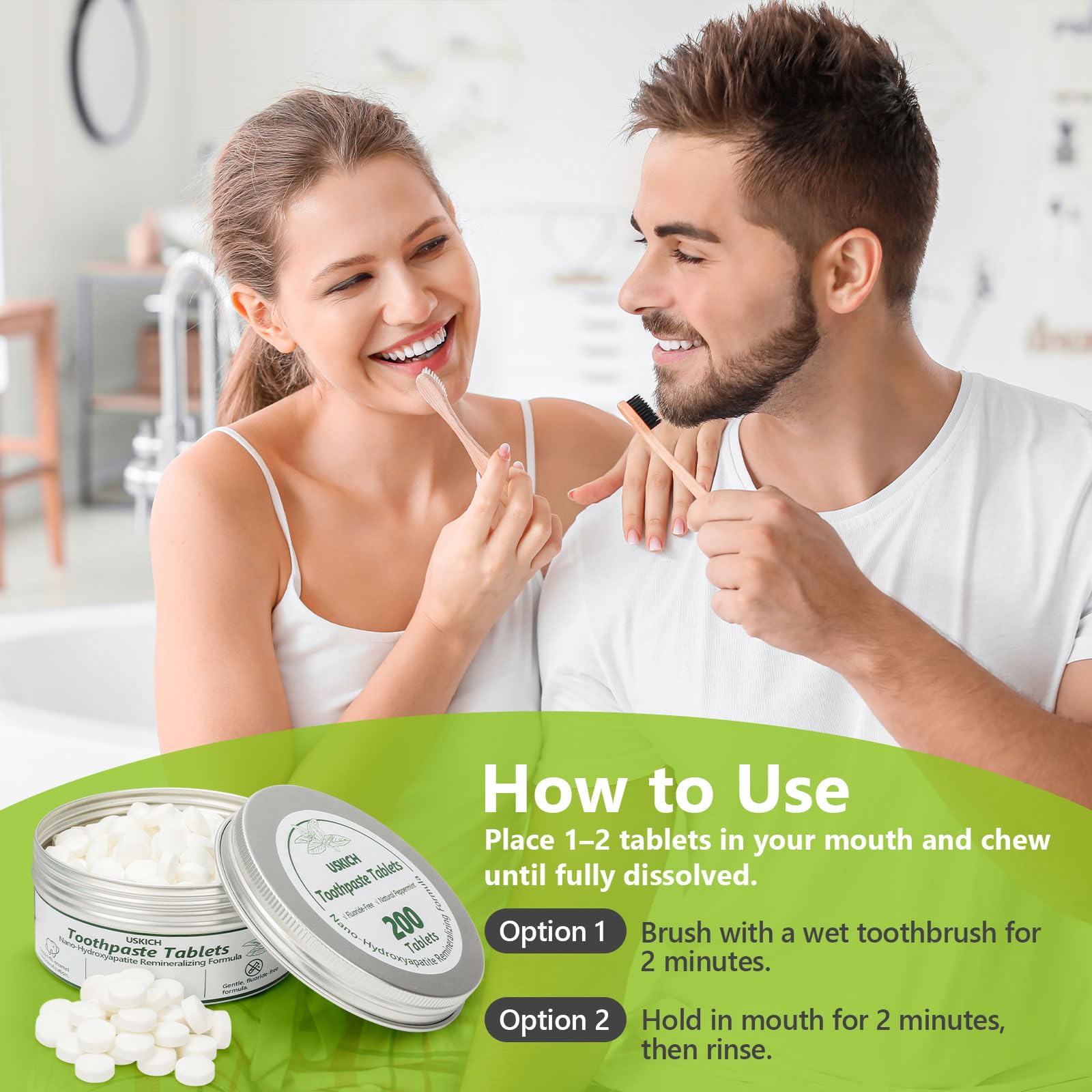 Fresh breath indicator with spearmint toothpaste tablets