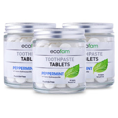Peppermint nano hydroxyapatite toothpaste tablets in a glass jar