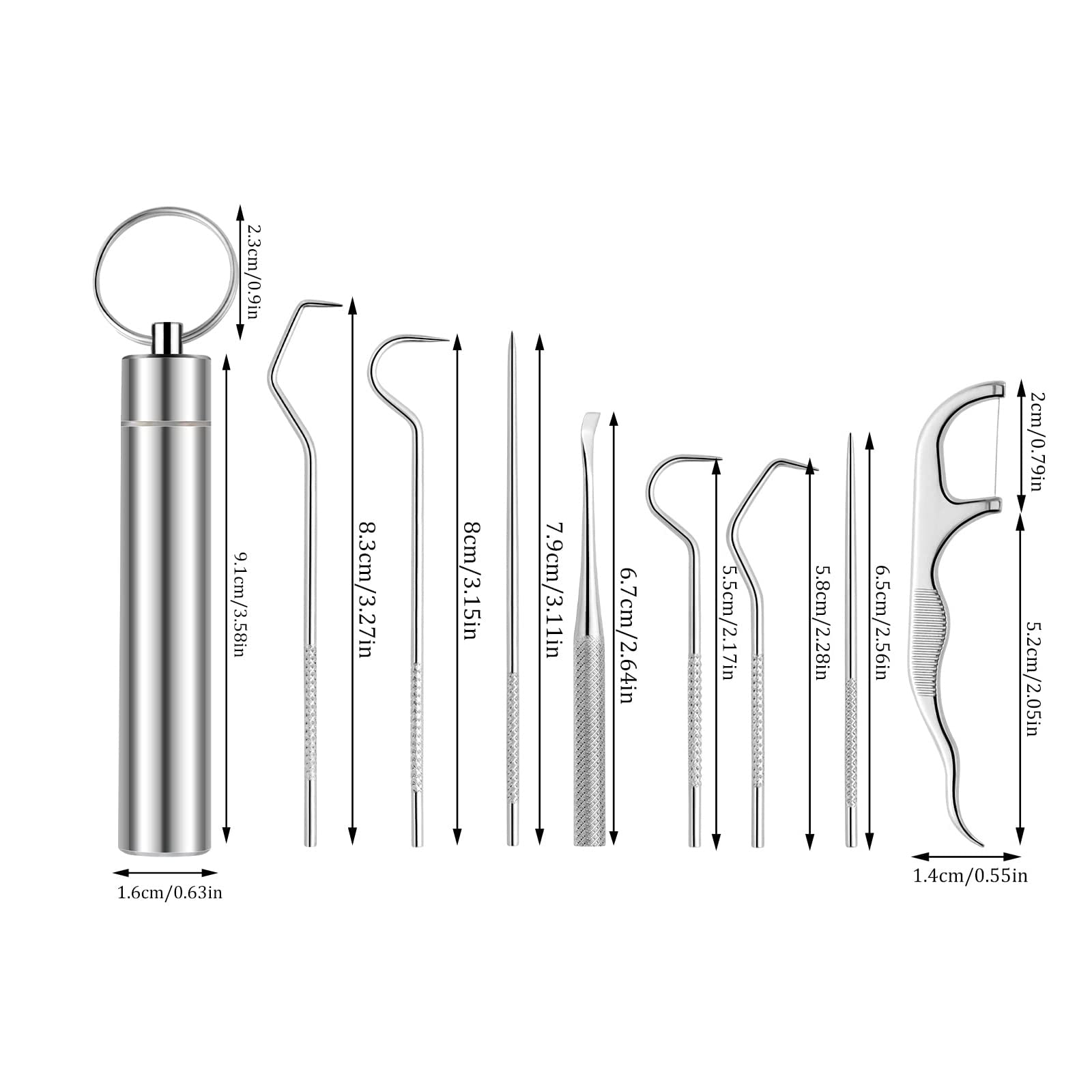 Stainless steel dental floss picks kit made of food-grade 304 stainless steel